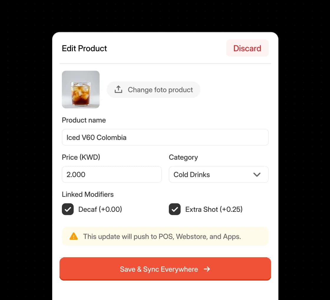 Menu syncing across POS, webstore, and delivery platforms